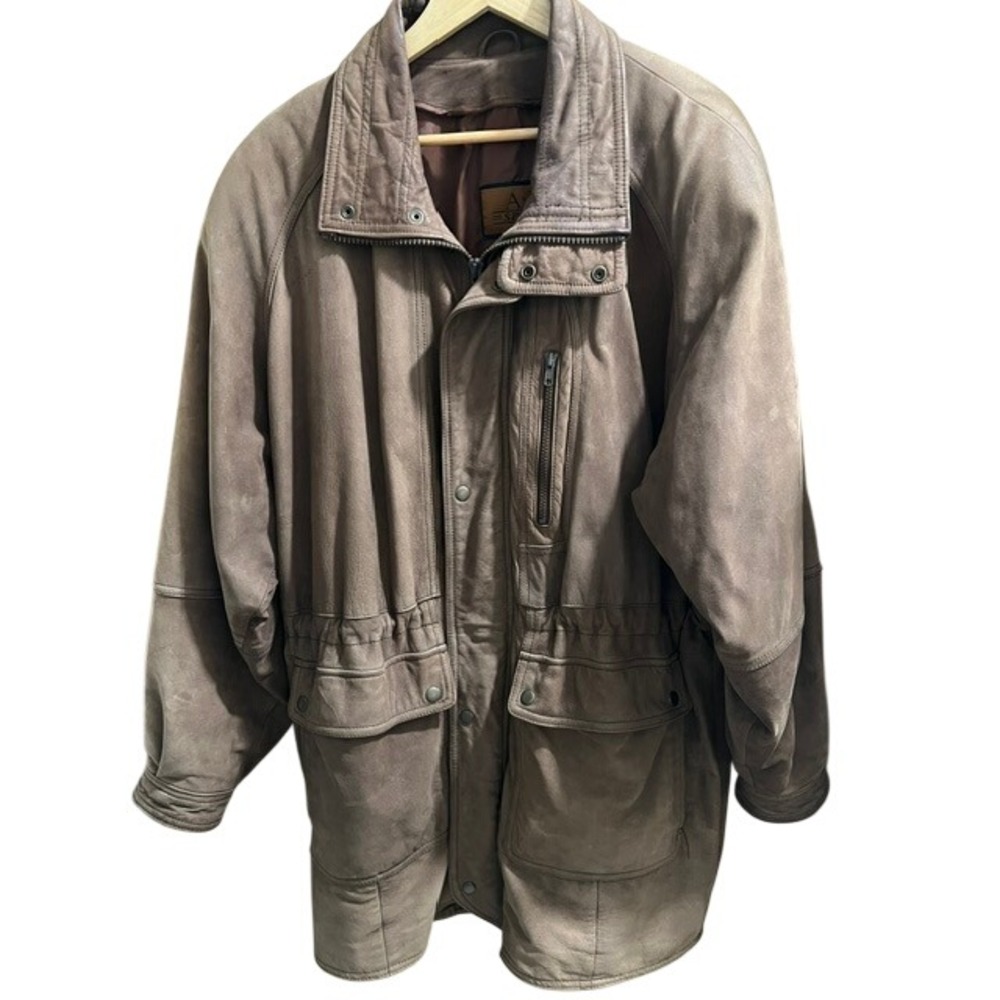 A.B Sport Leather Jacket Mens Medium Brown Vintage Field Coat Multi-Pocket